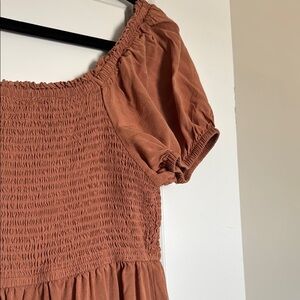 Terracotta Brown Puff Sleeve Dress